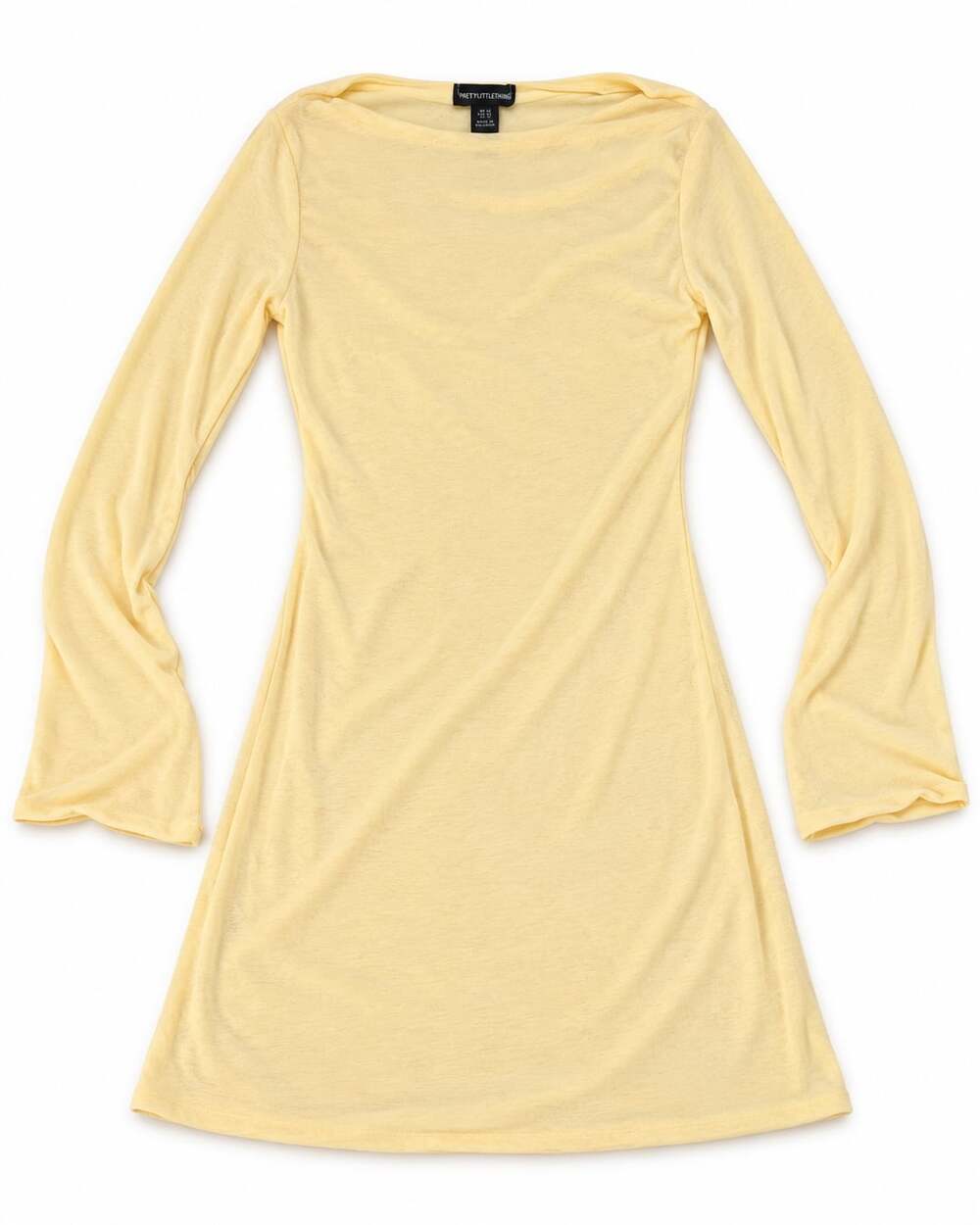 PrettyLittleThing Long Sleeve Mini Dress Size US 10 Yellow Knit